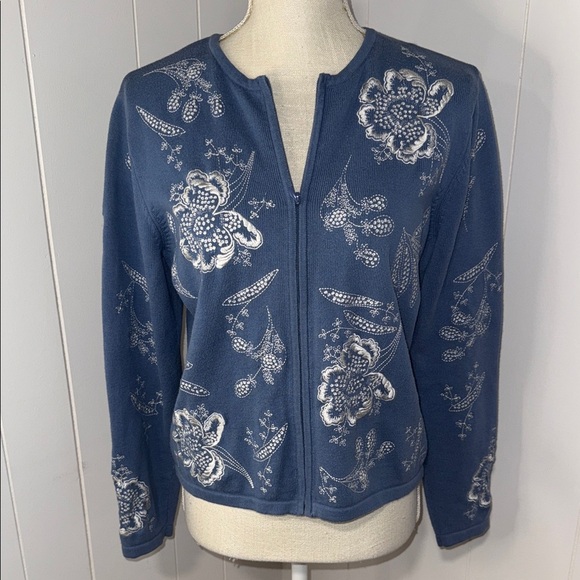 Talbots Blue and White Floral Utility Jacket - Picture 1 of 4